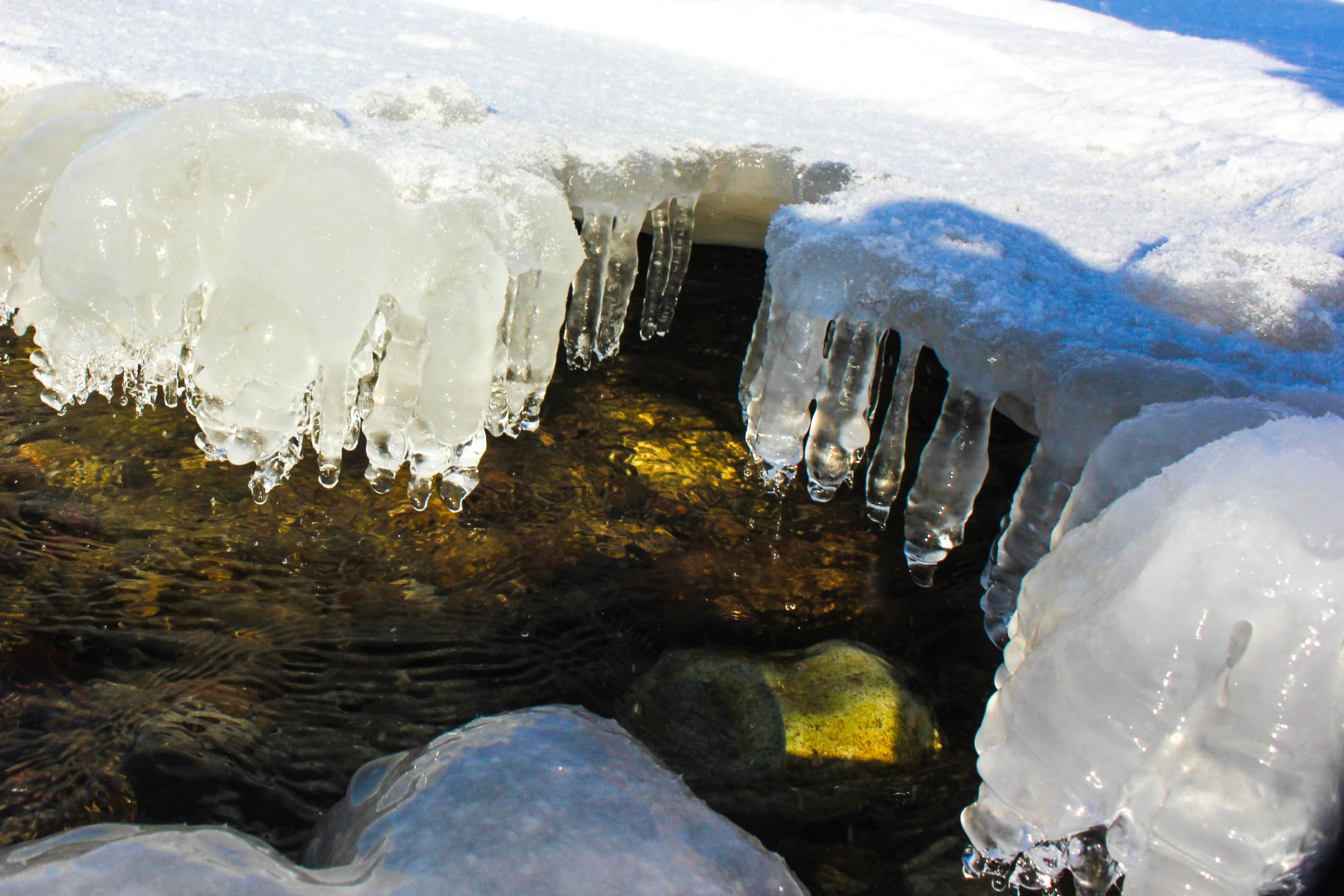 Жителей Протвино удивили ледяные «блины» и сталагмиты на реке Протве